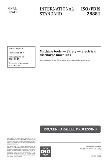ISO/FDIS 28881:2021 - Machine tools - Safety - Electrical discharge ...