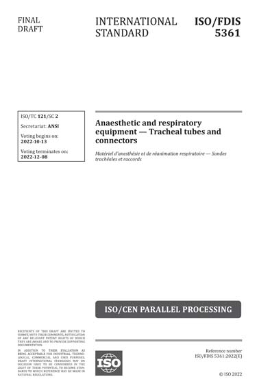 ISO/FDIS 5361:2022 - Anaesthetic and respiratory equipment - Tracheal ...