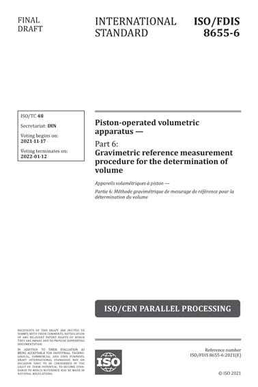 Def Code 8656 ISO/FDIS 8655-6:2021 - Piston-operated volumetric apparatus - Part 6 ...