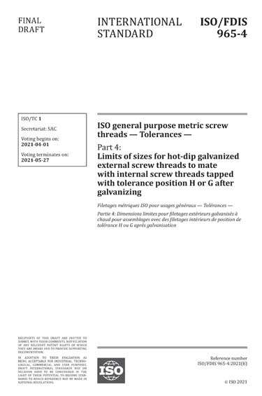 Iso 965 Thread Mating ISO/FDIS 965-4:2021 - ISO general purpose metric screw threads ...