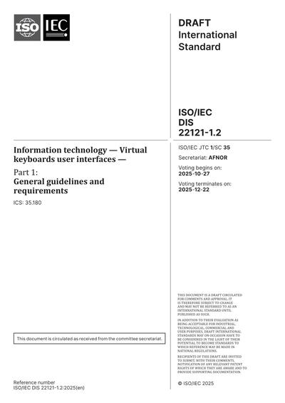 ISO/IEC DIS 22121-1.2:2025 - Information technology - Virtual keyboards ...
