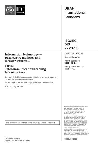 ISO/IEC DIS 22237-5:2025 - Information technology - Data centre ...