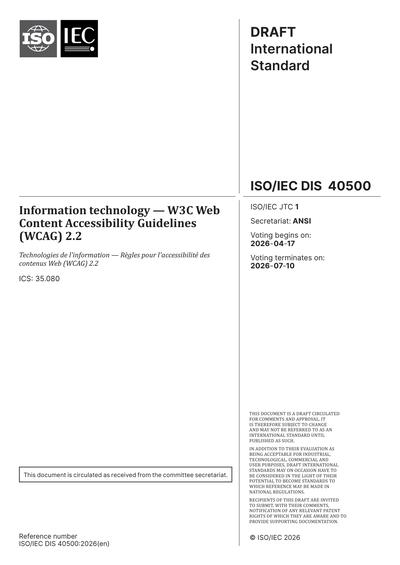 ISO/IEC DIS 40500:2026 - Information technology - W3C Web Content ...