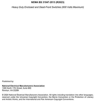 NEMA BS 31047-2013 (R2023) - Heavy Duty Enclosed and Dead-Front ...