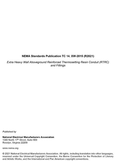 NEMA TC 14.XW-2015 (R2021) - Extra Heavy Wall Aboveground Reinforced ...