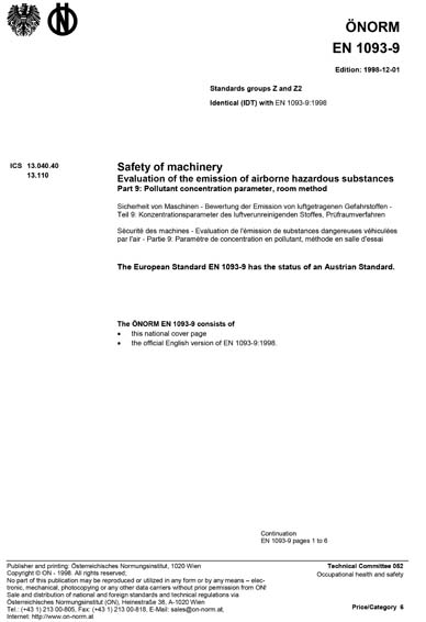 ONORM EN 1093-9:1998 - Safety of machinery - Evaluation of the emission ...