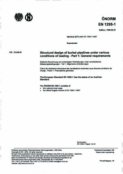 ONORM EN 1295-1:1998 - Structural design of buried pipelines under ...