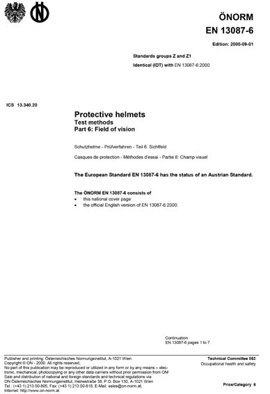ONORM EN 13087-6:2000 - Protective helmets - Test methods - Part 6 ...