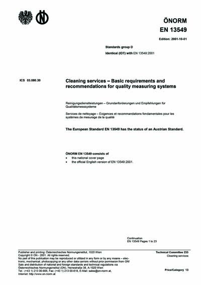 ONORM EN 13549:2001 - Cleaning services - Basic requirements and ...