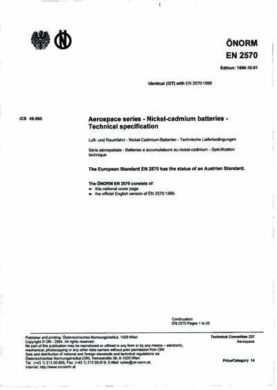 ONORM EN 2570:1996 - Aerospace series - Nickel-cadmium batteries ...