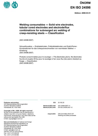 ONORM EN ISO 24598:2008 - Welding consumables - Solid wire electrodes ...