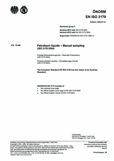 ONORM EN ISO 3170:2004 - Petroleum liquids - Manual sampling (ISO 3170: ...