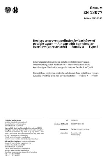 ONORM EN 13077:2023 - Devices to prevent pollution by backflow of ...