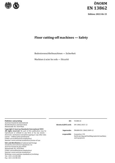 ONORM EN 13862:2022 - Floor cutting-off machines - Safety