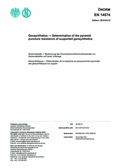 ONORM EN 14574:2015 - Geosynthetics - Determination of the pyramid ...