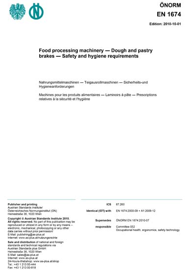 ONORM EN 1674:2010 - Food processing machinery - Dough and pastry ...