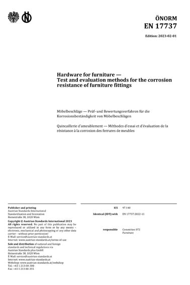 17737 ONORM EN 17737:2023 - Hardware for furniture - Test and evaluation ...