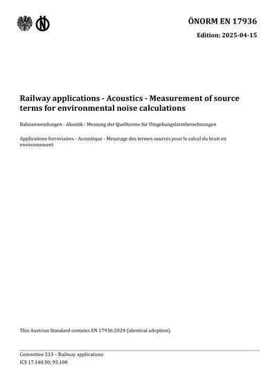 ONORM EN 17936:2025 - Railway applications - Acoustics - Measurement of ...