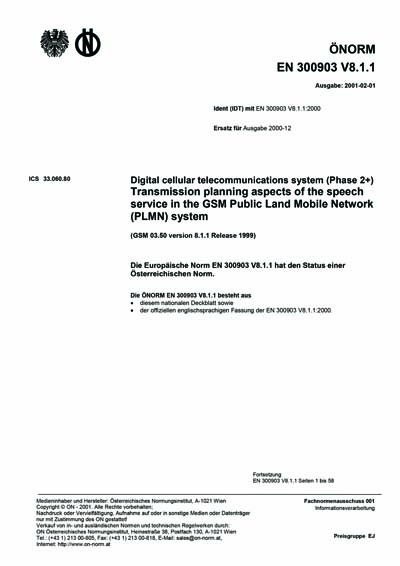 ONORM EN 300903 V 8.1.1:2001 - Digital cellular telecommunications ...