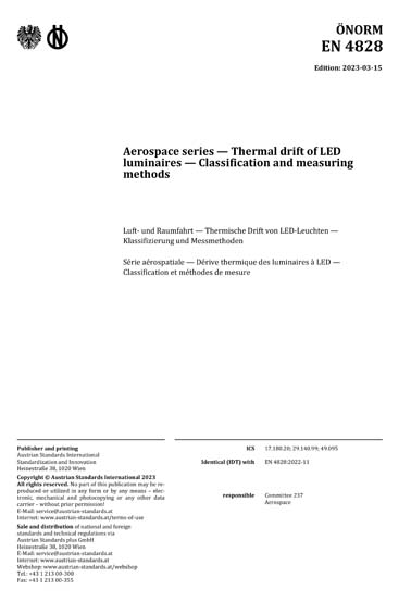 ONORM EN 4828:2023 - Aerospace series - Thermal drift of LED luminaires ...