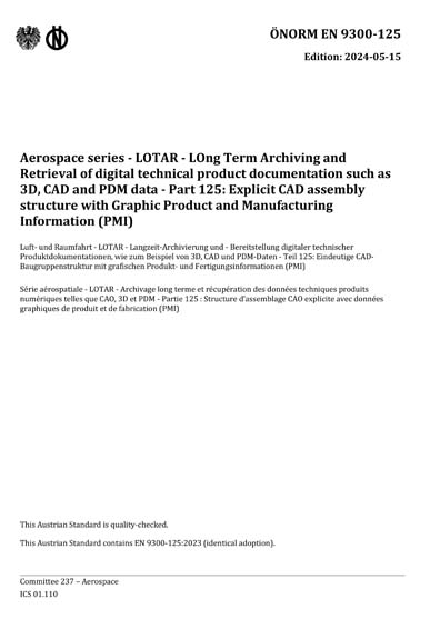 ONORM EN 9300-125:2024 - Aerospace series - LOTAR - LOng Term Archiving ...