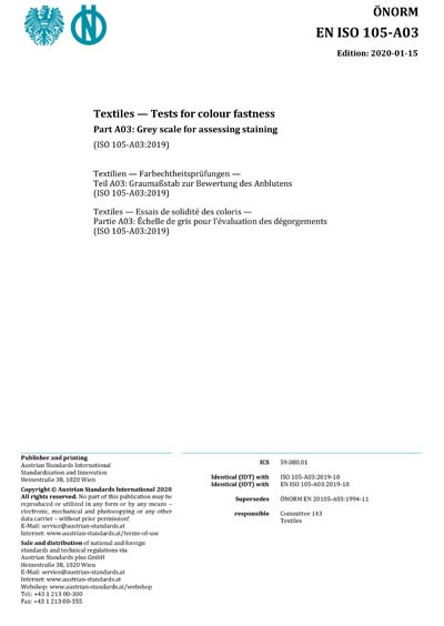 ONORM EN ISO 105 A03 2020 Textiles Tests For Colour Fastness Part 