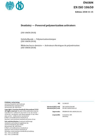 ONORM EN ISO 10650:2018 - Dentistry - Powered polymerization activators ...