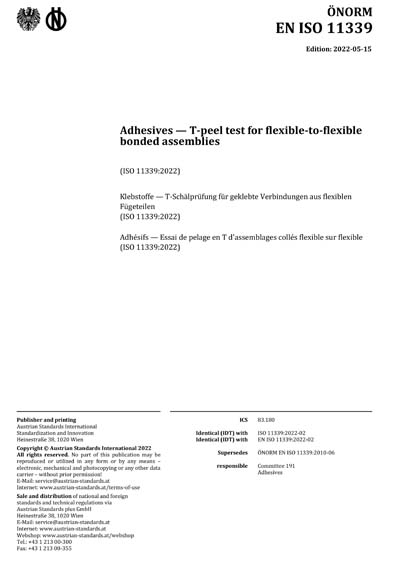 Iso 11339 Example Length ONORM EN ISO 11339:2022 - Adhesives - T-peel test for flexible-to ...