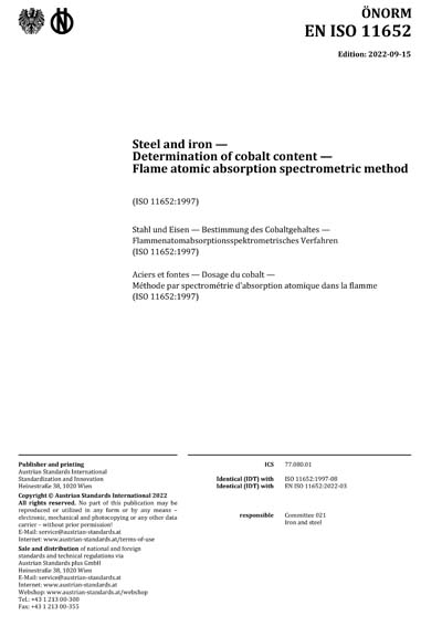 ONORM EN ISO 11652:2022 - Steel and iron - Determination of cobalt ...