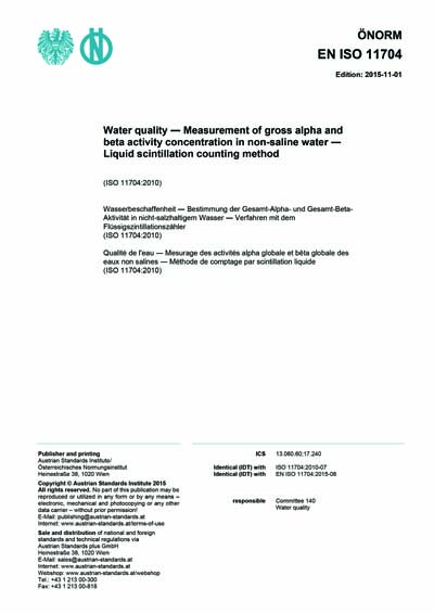 ONORM EN ISO 11704:2015 - Water quality - Measurement of gross alpha ...