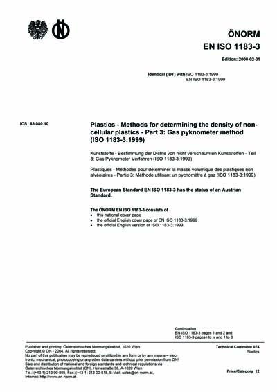 ONORM EN ISO 1183-3:2000 - Plastics - Methods for determining the ...