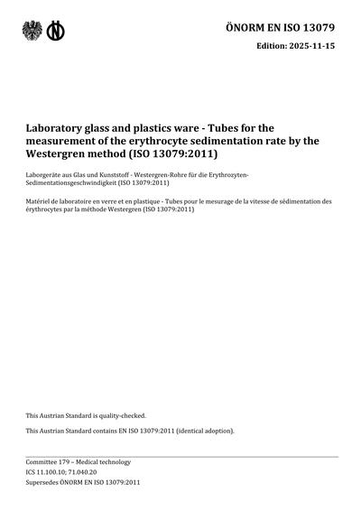 Westrgren Rack ONORM EN ISO 13079:2025 - Laboratory glass and plastics ware - Tubes ...