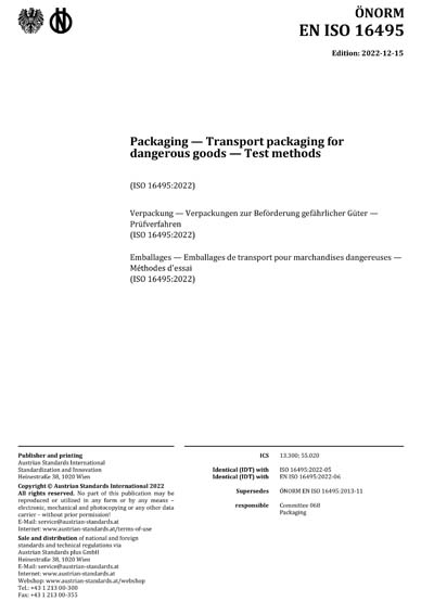 16495 ONORM EN ISO 16495:2022 - Packaging - Transport packaging for dangerous ...