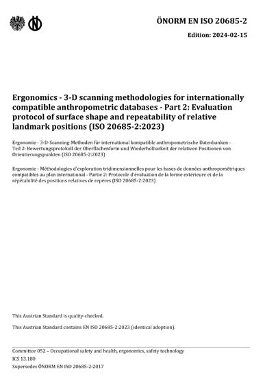 ONORM EN ISO 20685-2:2024 - Ergonomics - 3-D scanning methodologies for ...