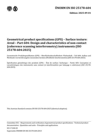 ONORM EN ISO 25178-604:2025 - Geometrical product specifications (GPS ...