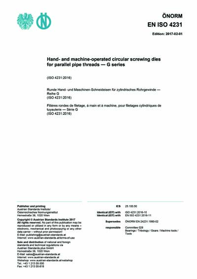 ONORM EN ISO 4231:2017 - Hand- and machine-operated circular screwing ...