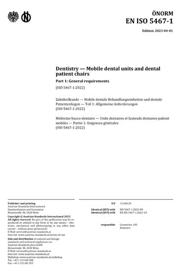 ONORM EN ISO 5467-1:2023 - Dentistry - Mobile dental units and dental ...