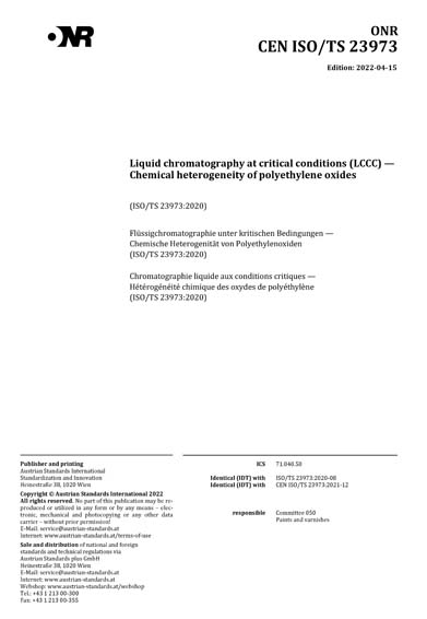 ONR CEN ISO/TS 23973:2022 - Liquid chromatography at critical ...