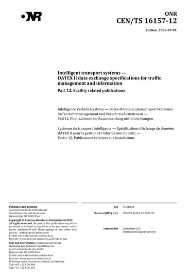 ONR CEN/TS 16157-12:2022 - Intelligent transport systems - DATEX II ...