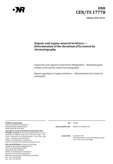 ONR CEN/TS 17778:2022 - Organic and organo-mineral fertilizers ...