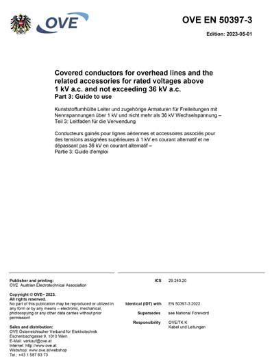 Cove Rd Conductor Line OVE EN 50397-3:2023 - Covered conductors for overhead lines and the ...