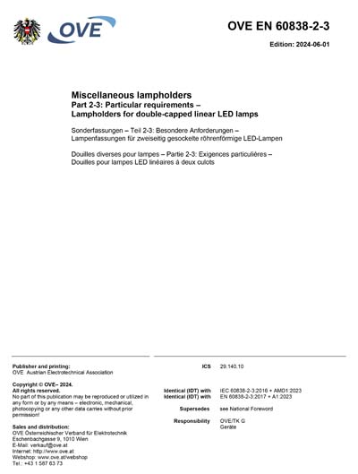 OVE EN 60838-2-3:2024 - Miscellaneous lampholders -- Part 2-3 ...