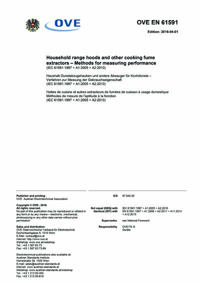OVE EN 61591:2016 - Household range hoods and other cooking fume ...