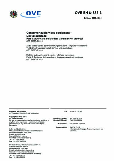 OVE EN 61883 6 2016 Consumer Audio video Equipment Digital 