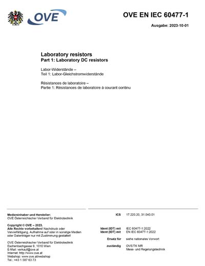 OVE EN IEC 60477-1:2023 - Laboratory resistors -- Part 1: Laboratory DC ...