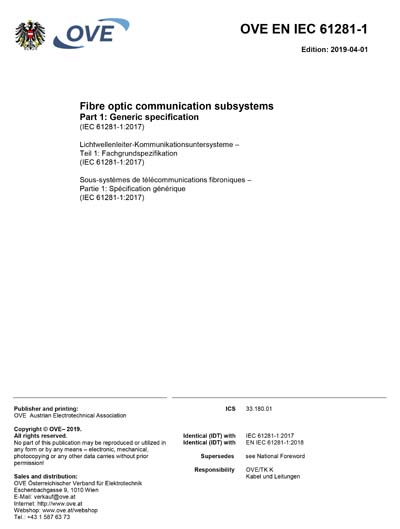 OVE EN IEC 61281-1:2019 - Fibre optic communication subsystems -- Part ...