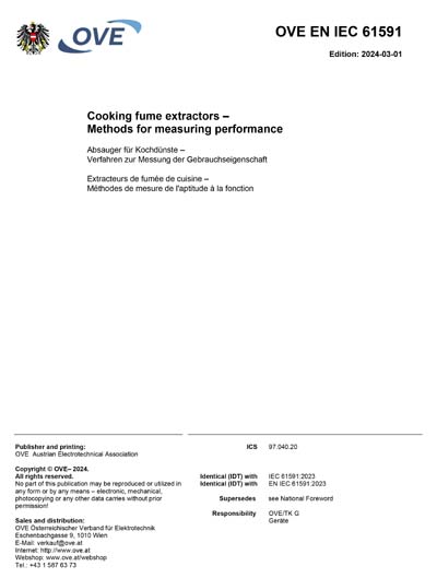 OVE EN IEC 61591:2024 - Cooking fume extractors - Methods for measuring ...