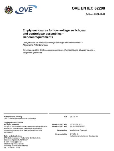 OVE EN IEC 62208:2024 - Empty enclosures for low-voltage switchgear and ...