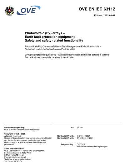 OVE EN IEC 63112:2023 - Photovoltaic (PV) arrays - Earth fault ...