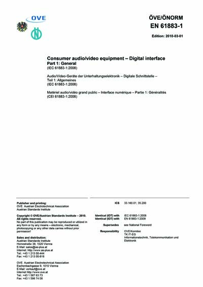 OVE ONORM EN 61883 1 2010 Consumer Audio video Equipment Digital 
